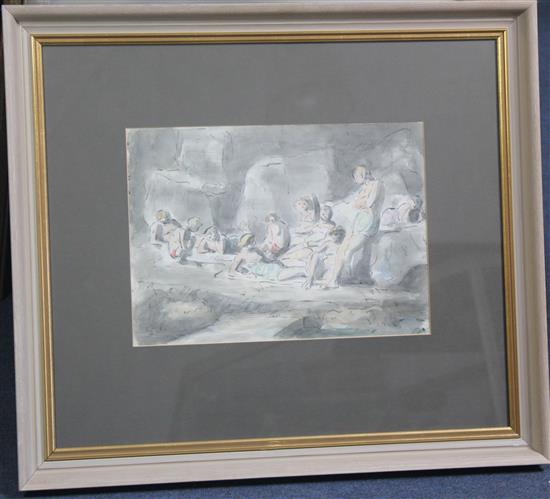 § Edward Ardizzone RA (1900-1979) Bathers on the rocks at Cap Ferrat 1964, 10 x 14in.